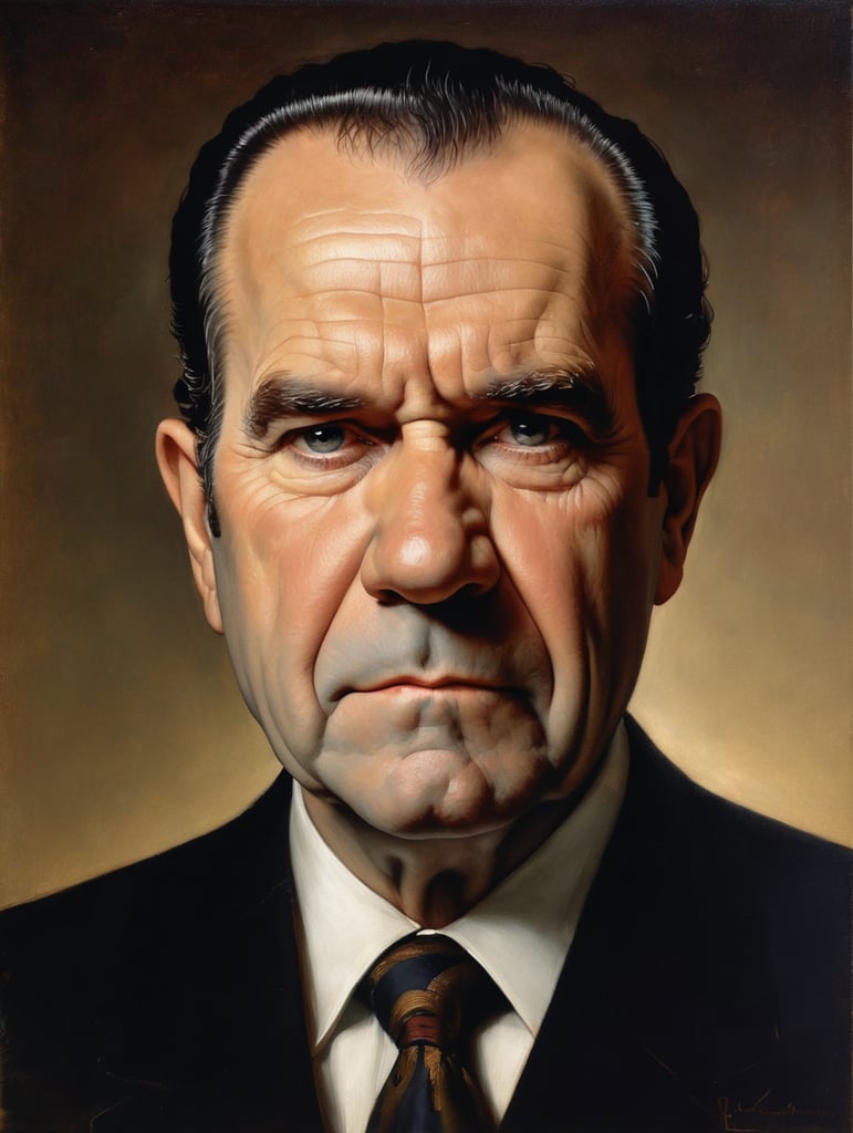 Portrait of Richard Nixon by Rembrandt Harmenszoon van Rijn, sad face, America, so sorry