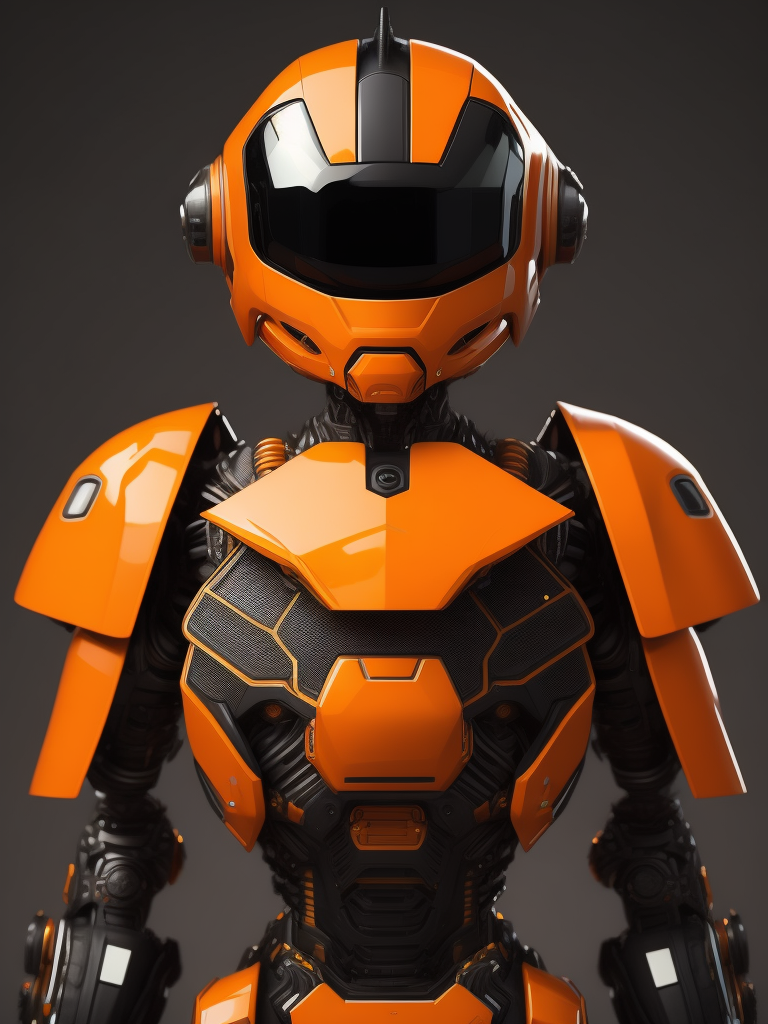 AI robot orange and black, cute, 3d model,