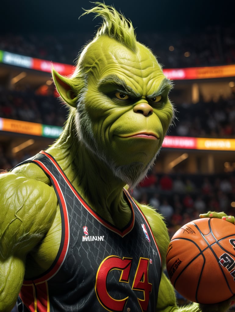 Grinch wearing Miami Heat basketball jersey