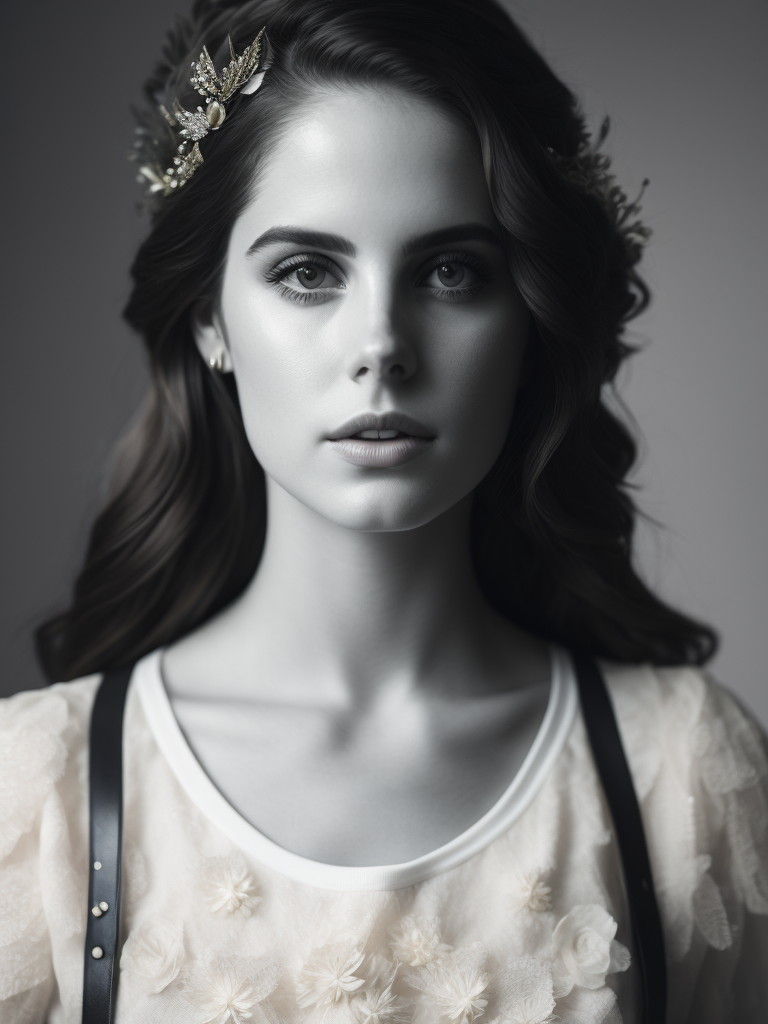 lana del rey with wings and flower crown. use face from the photo