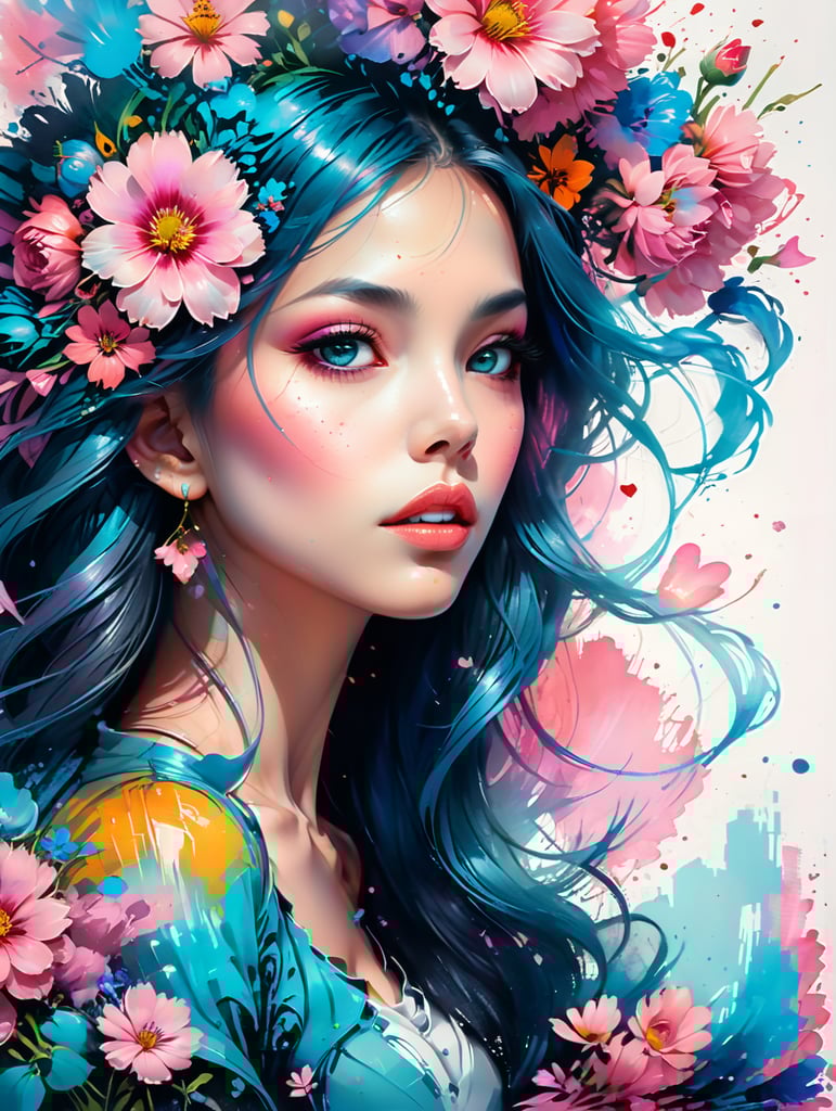 Valentine's Day card, pink and blue flowers