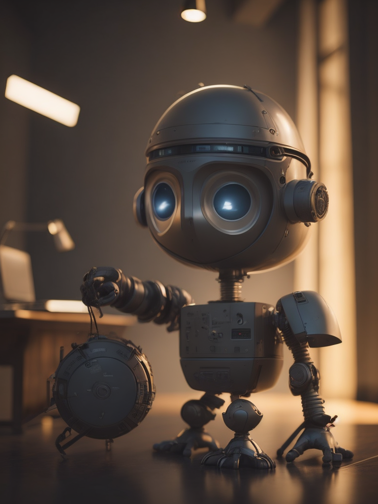 electronik robot and ofice ,unreal engine, cozy indoor lighting, artstation, detailed, digital painting,cinematic,character design by mark ryden and pixar and hayao miyazaki, unreal 5, daz, hyperrealistic, octane render