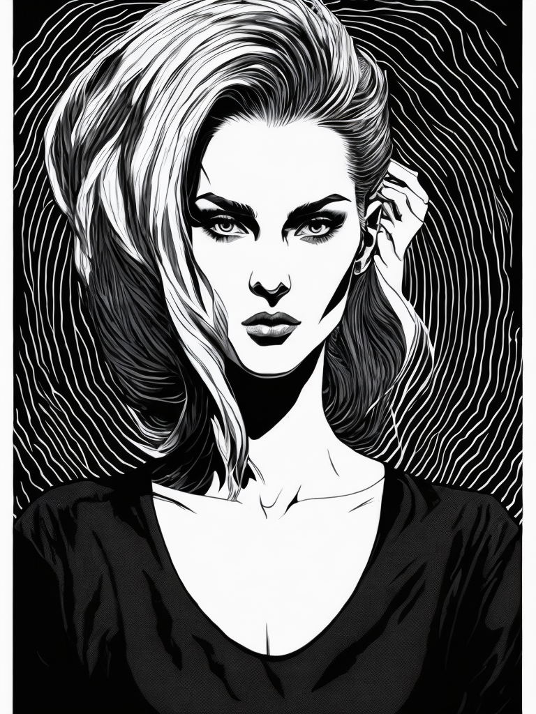 Portrait of a women, Illustration, Ink, Nudity, B , France, style of Apollonia Saintclair