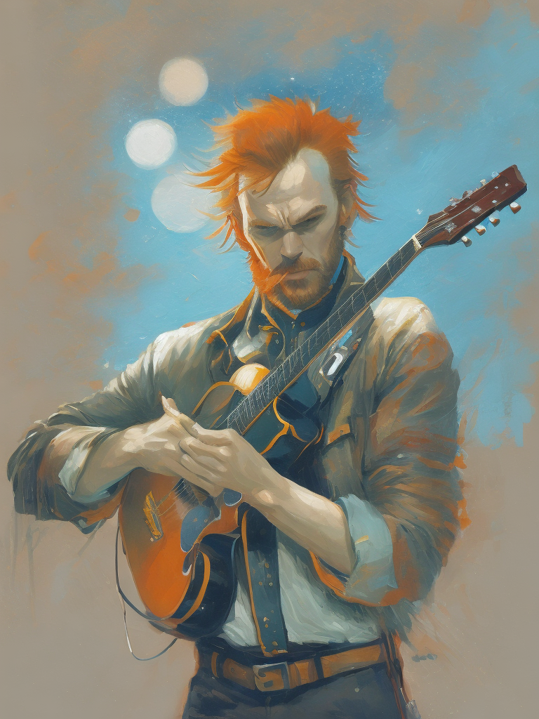 Rock star vincent van gogh on stage with his band at a big festival under Starry Night, oil painting van gogh style, big brush strokes