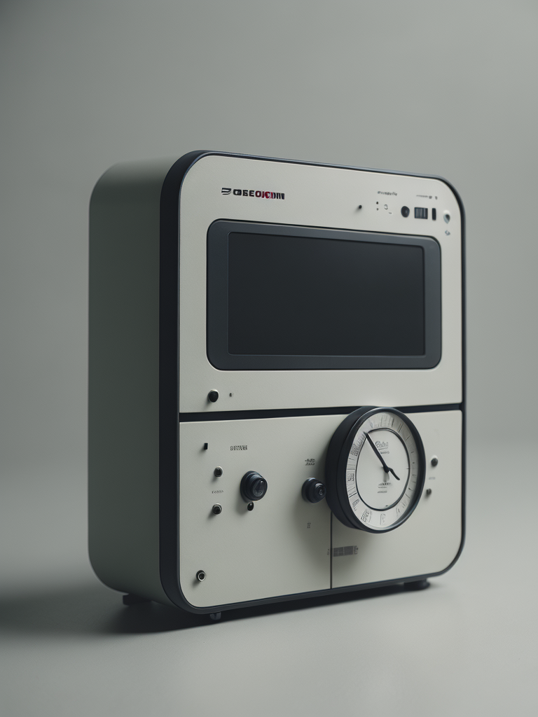 A surreal time machine designed by dieter rams, product ad retro