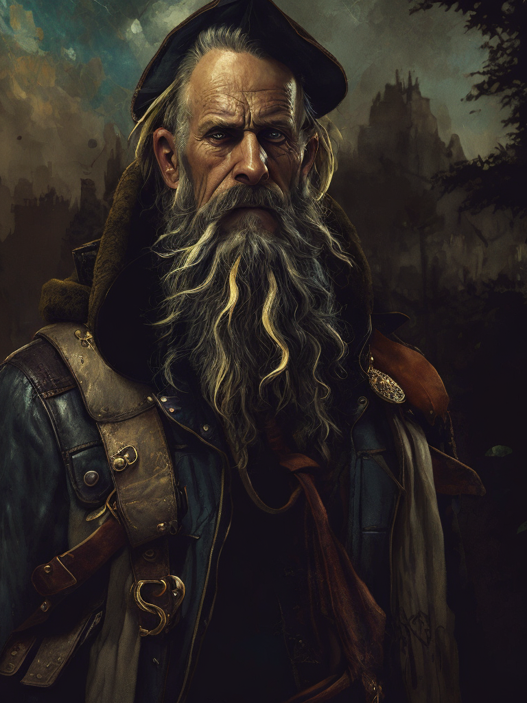 old pirate with octopus beard, dark scene, dark atmosphere, epic shot, sharp on details