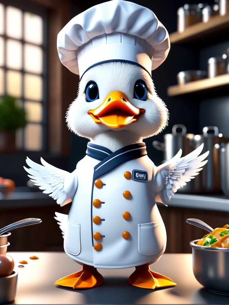 A cute duck wearing a chef uniform, unreal engine render 8k