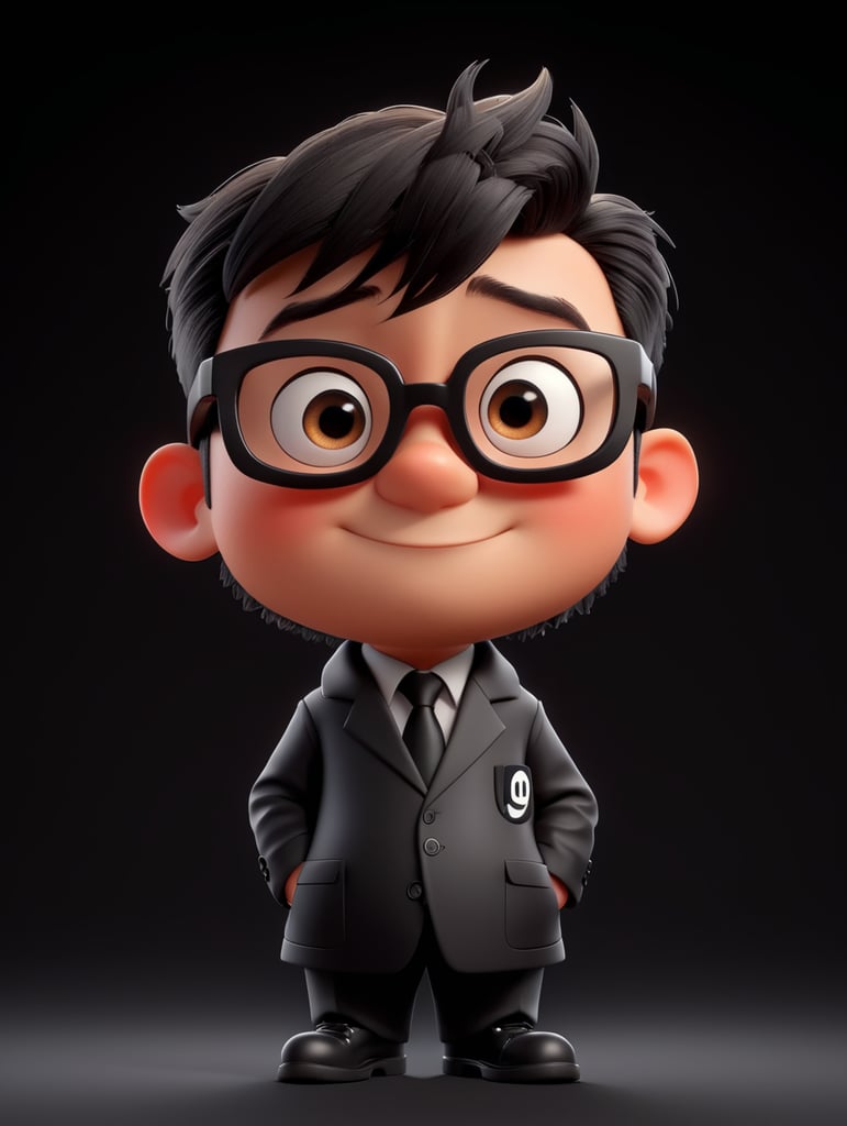 cartoon character with black glasses, cartoon, isolated, black background