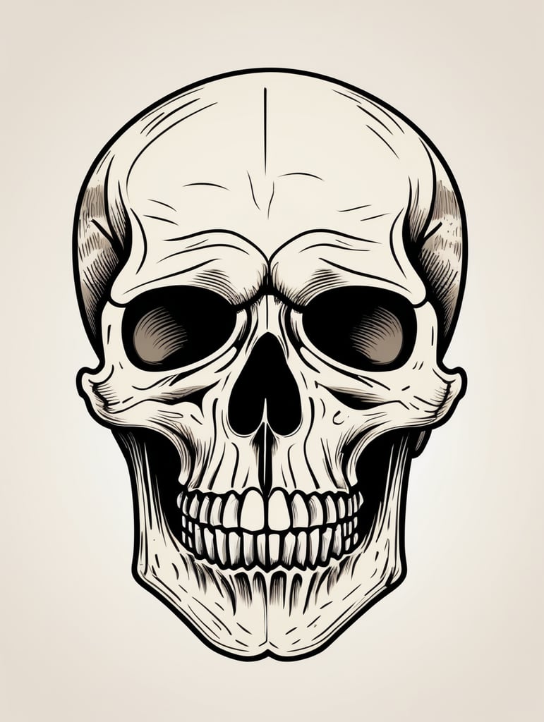 Vector vintage human skull logo in the style of basic simple line art vector comic art on white background