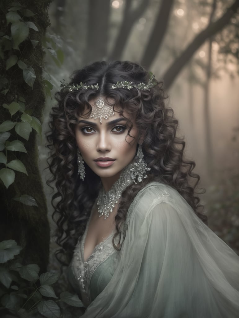 brown eyes, curly hair