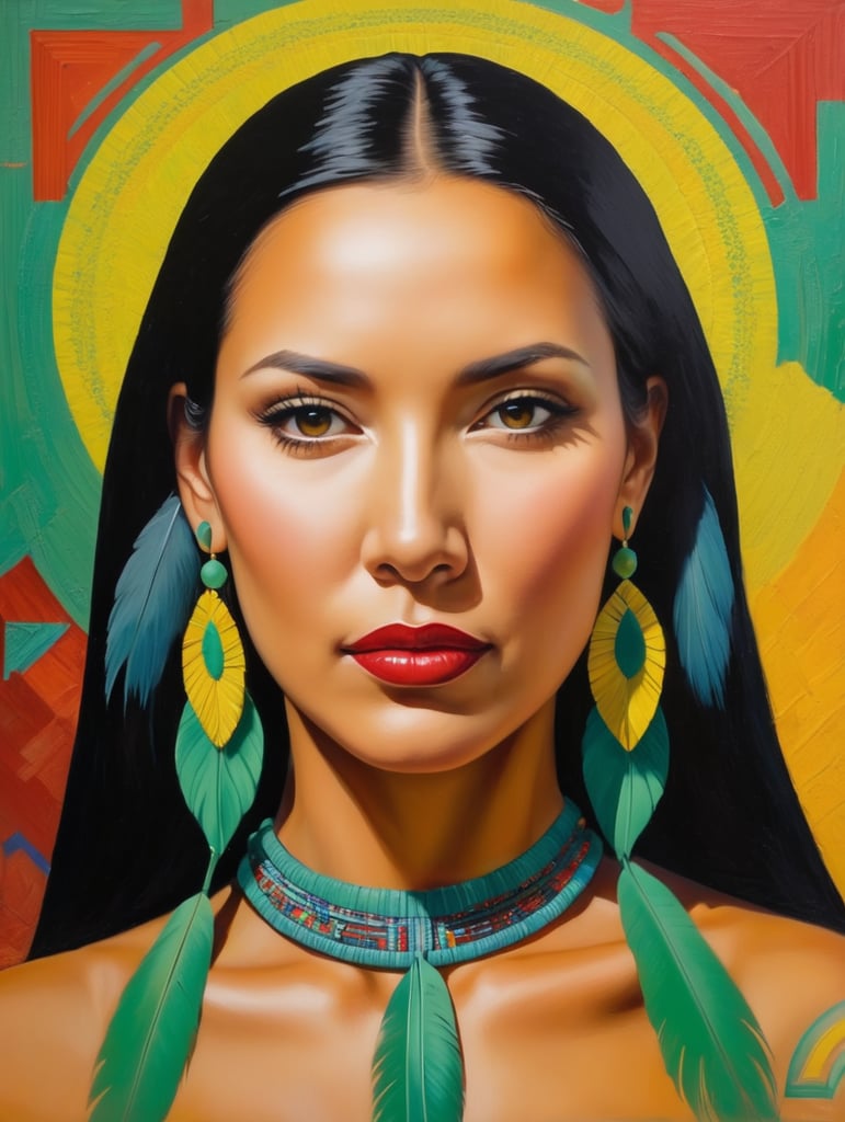 Pocahontas, Painting, Oil, Portrait, Expressionism, Abstract, USA, style of Ed Paschke
