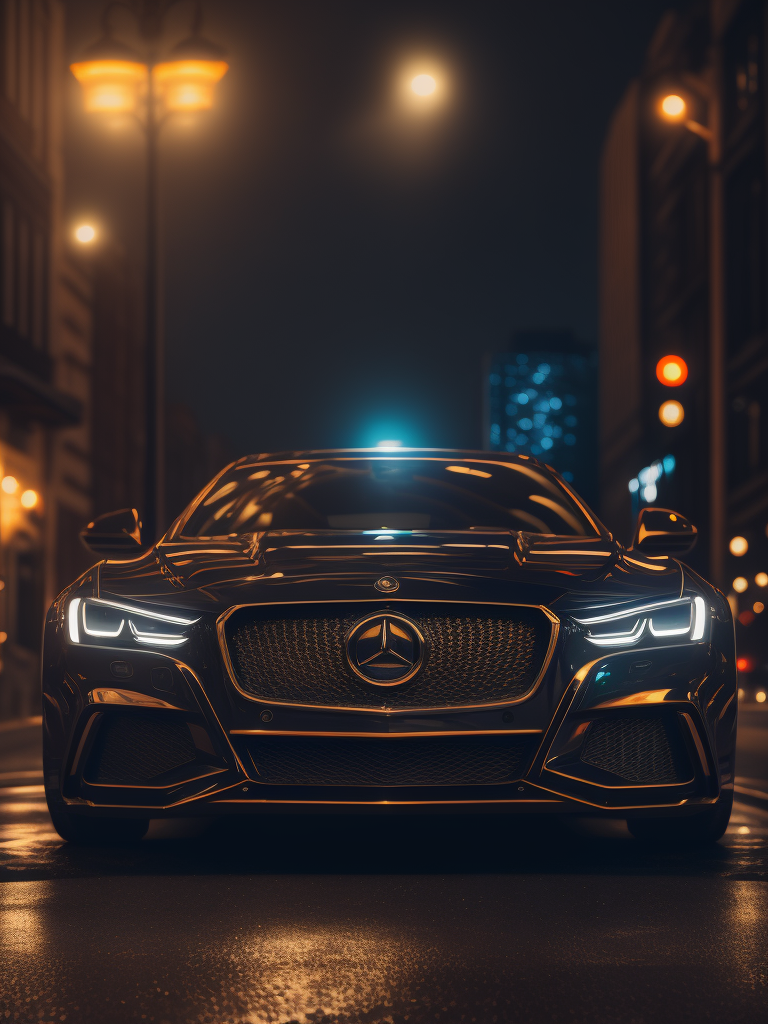 luxury car, bright colors, night lights, hd photo