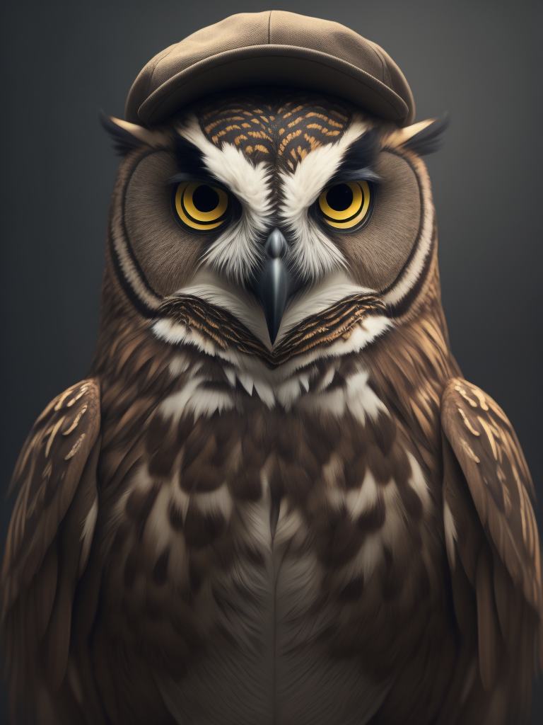 Owl with a backwards cap tattoo on arm