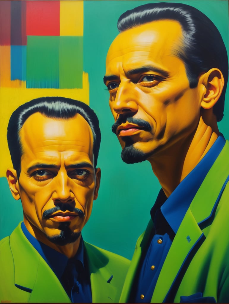 a man with brother, style of Ed Paschke, Painting, Oil, Portrait, Expressionism, Abstract, USA