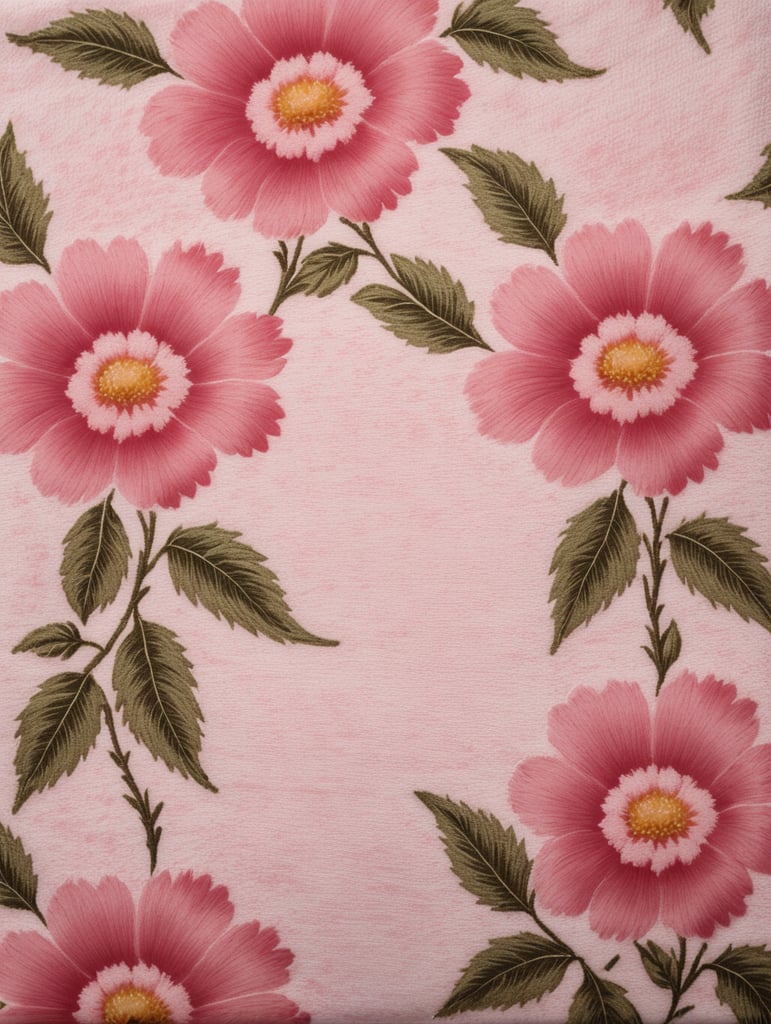 Create a Sherpa fabric texture with a floral pattern in baby pink color, giving it a fluffy and cozy feel.