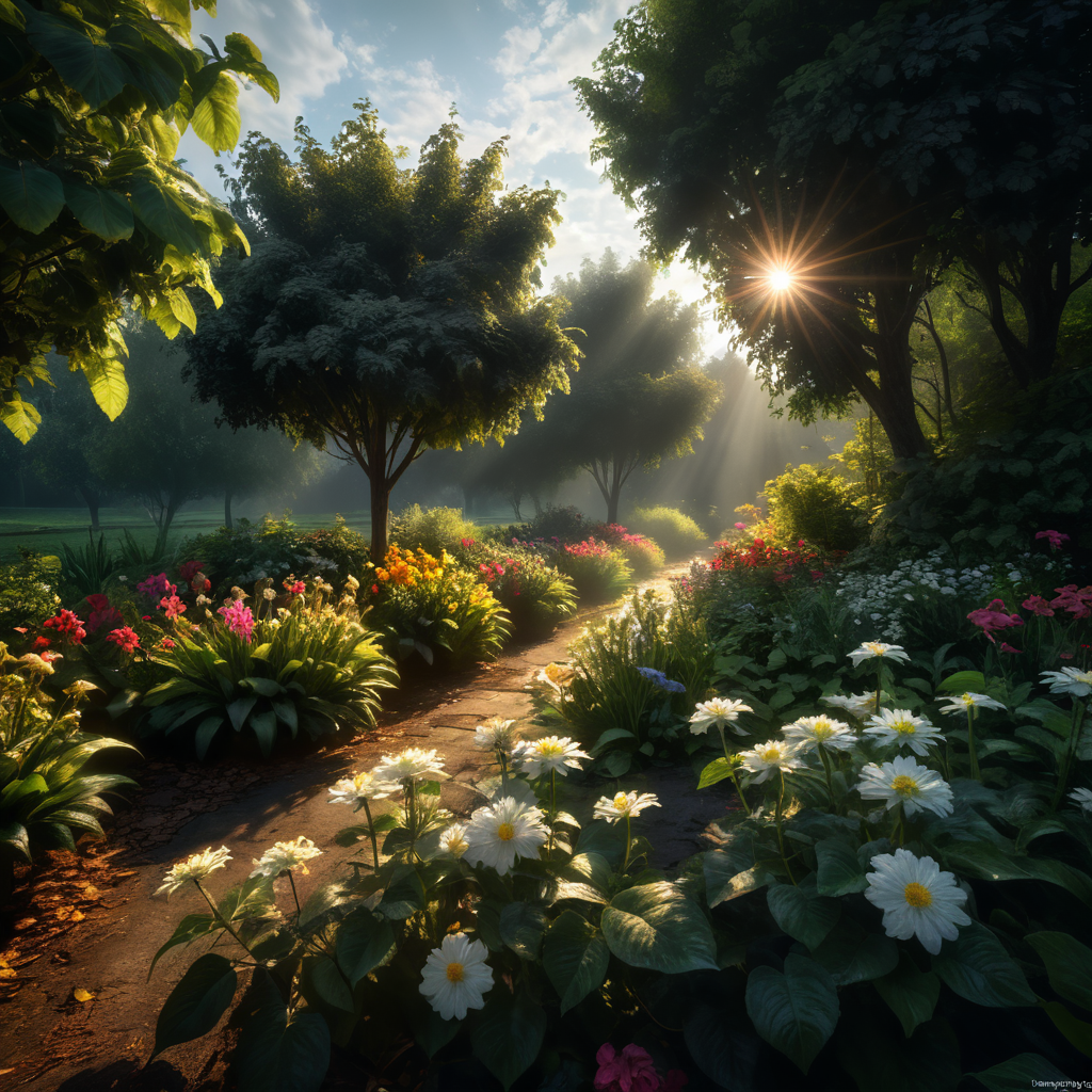 zoom bunga dan daun dengan pencahayaan sore hari di keadaan lembab