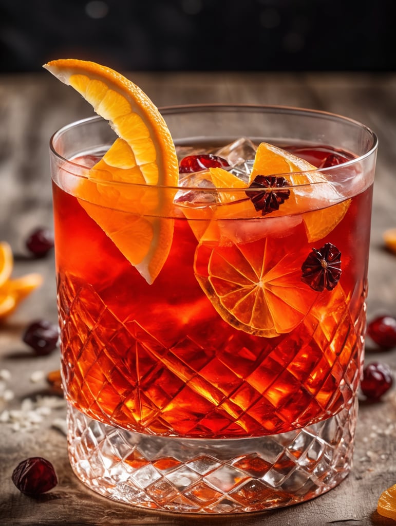 Negroni Cocktail with dried fruit slices