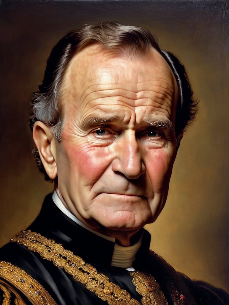 Portrait of George H. W. Bush by Rembrandt Harmenszoon van Rijn, sad face, America, so sorry