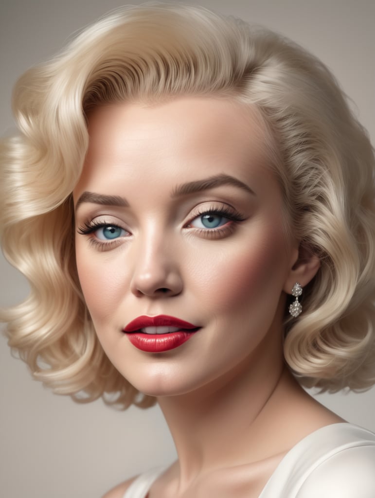 Portrait of Marilyn Monroe, ultra realistic, blonde hair, white dress, bright makeup, gradient background,