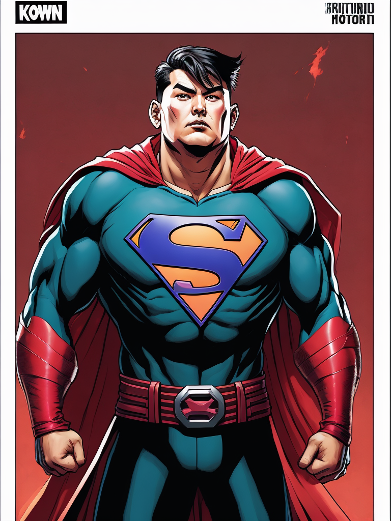 Kim Jong Un Superman, Hero Portrait, Pink colors, Comics, Marvel, Horror, USA, style of Richard Corben