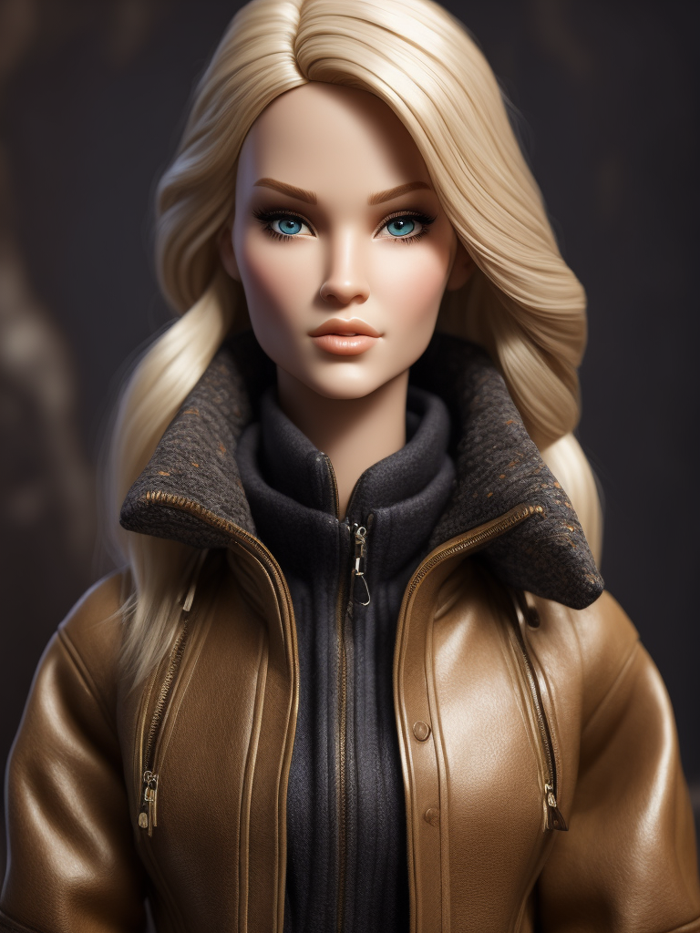 photo realistic blonde barbie doll with two side pigtail in jacket