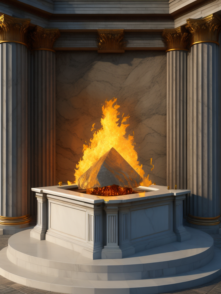 An altar of marble and fire in the greek style in olympus, hyperrealistic