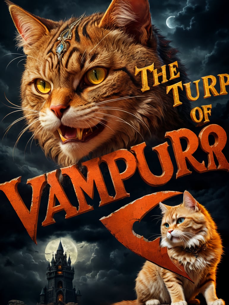 Majestic Drakula cat, "the Return of the Vampurr text on poster