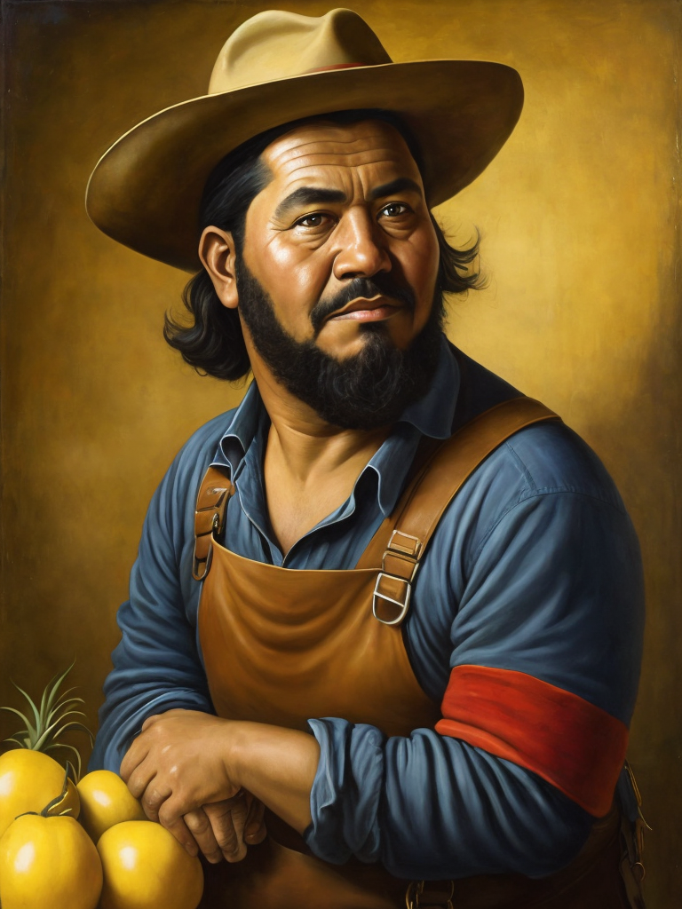 A farmer, portrait, Painting, Oil, Colombia, style of Botero