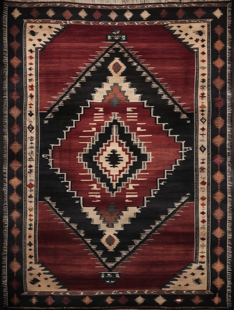 Texture, old western Native American rug, dark scene, dark atmosphere, epic shot, sharp on details