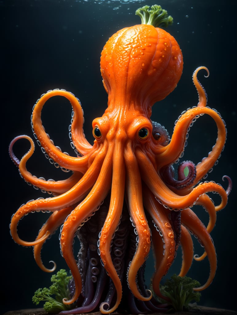 Incredible animal hybrid of a carrot plus a octopus. The tail of the carrot is a octopus.
