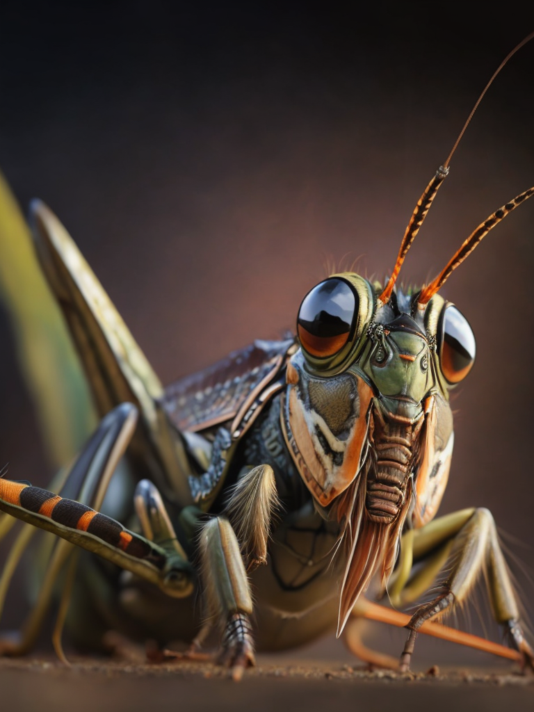 Grasshopper macro photography, close-up, high-quality details, deep focus, professional shot