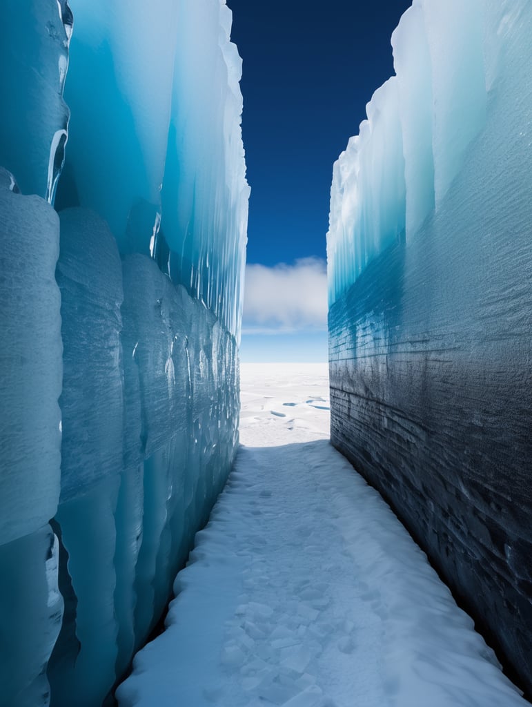 Behind the ice wall, Antarctica, ice belt, parallel world behind the wall