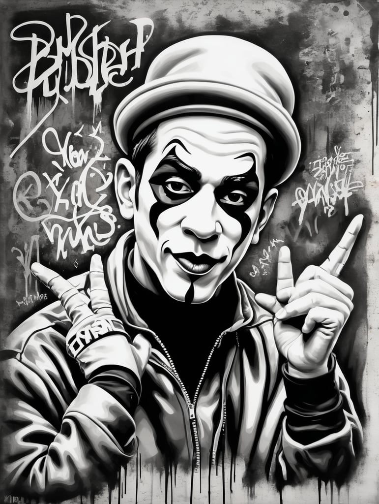 dondi white inspired new york graffiti style mime drawing tag design black and white