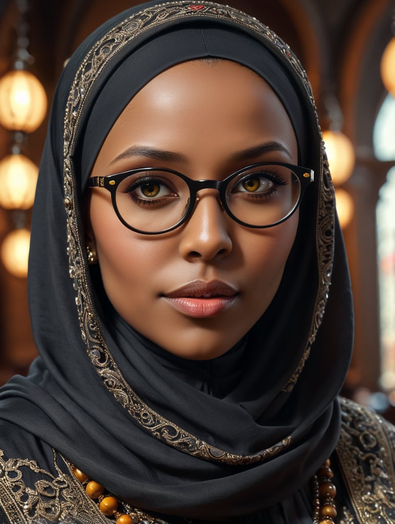 cute black hijab woman with glasses