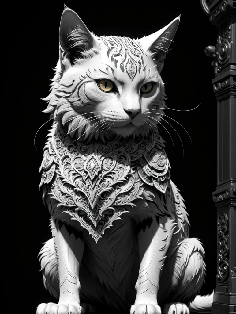 line art of an anime cat, simple, black and white