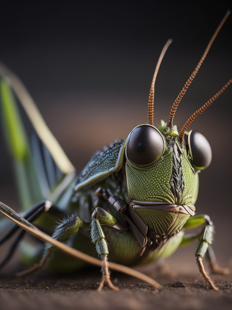 Grasshopper macro photography, close-up, high-quality details, deep focus, professional shot