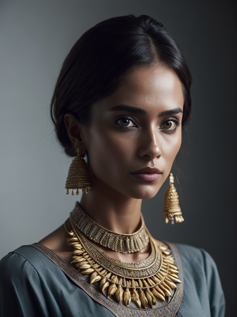 Gold jewelry, gold necklace, full view, india style, center, no neck, no pendant, bright color, white background, realistic, high resolution, highly details