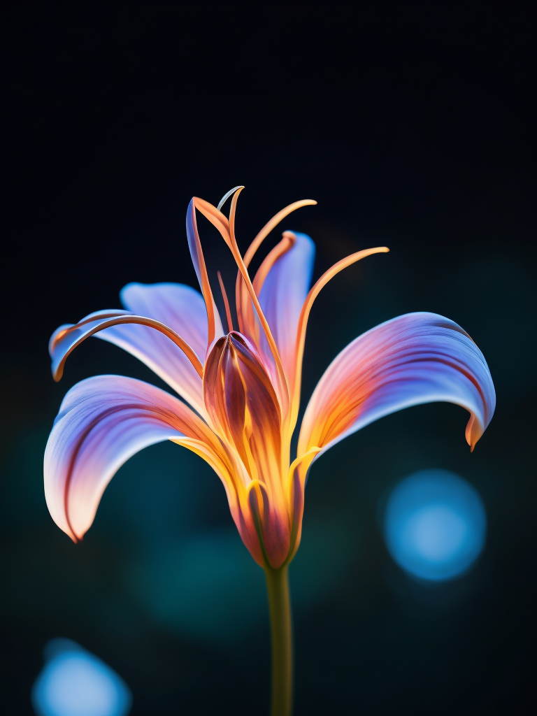 macro photo of a Bioluminescent Flower of a Lily, Glowing Bioluminescence
