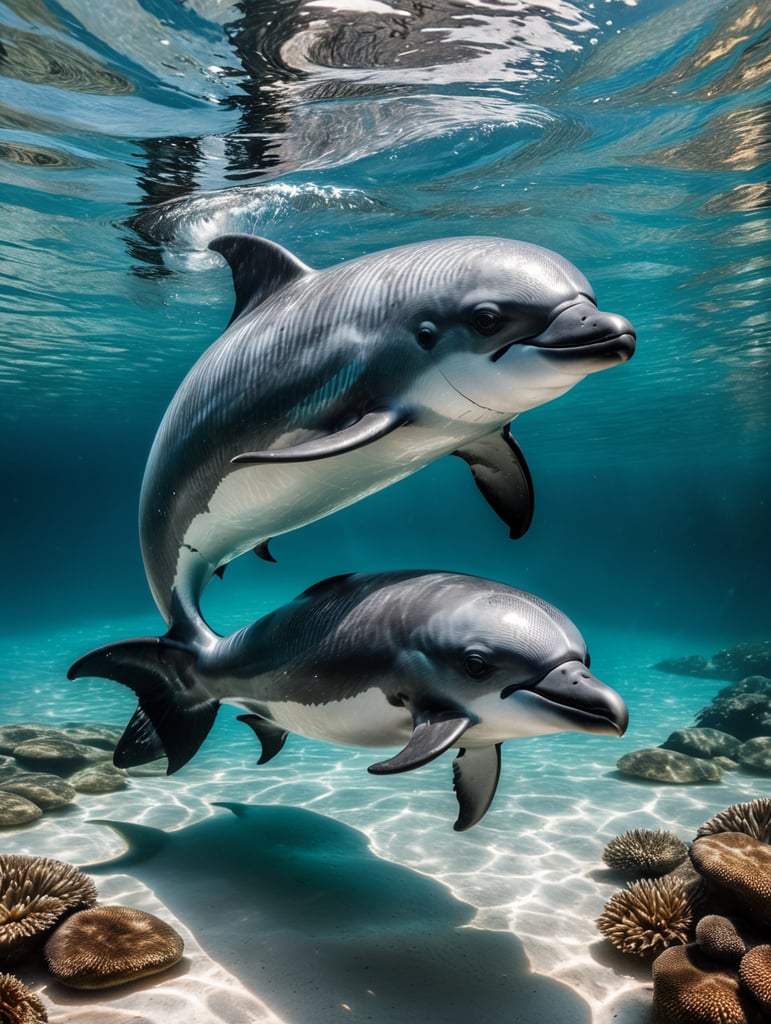 Hector’s Dolphin on white baackground