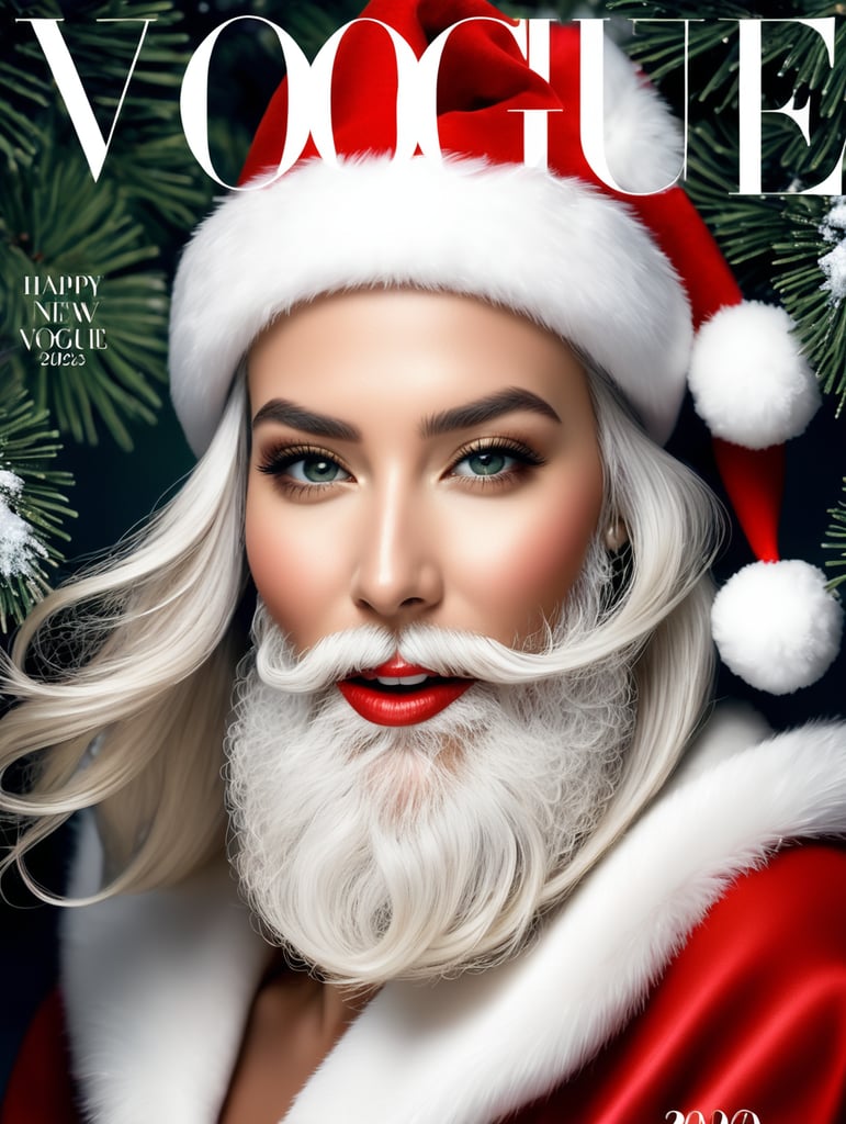 Happy New Year 2024, Holiday mood, Santa on the cover of Vogue