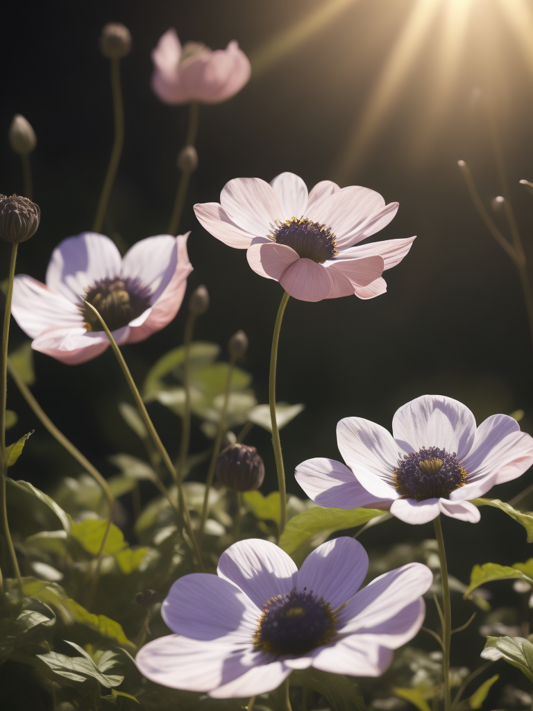 цветы анемоны, светит солнце в саду