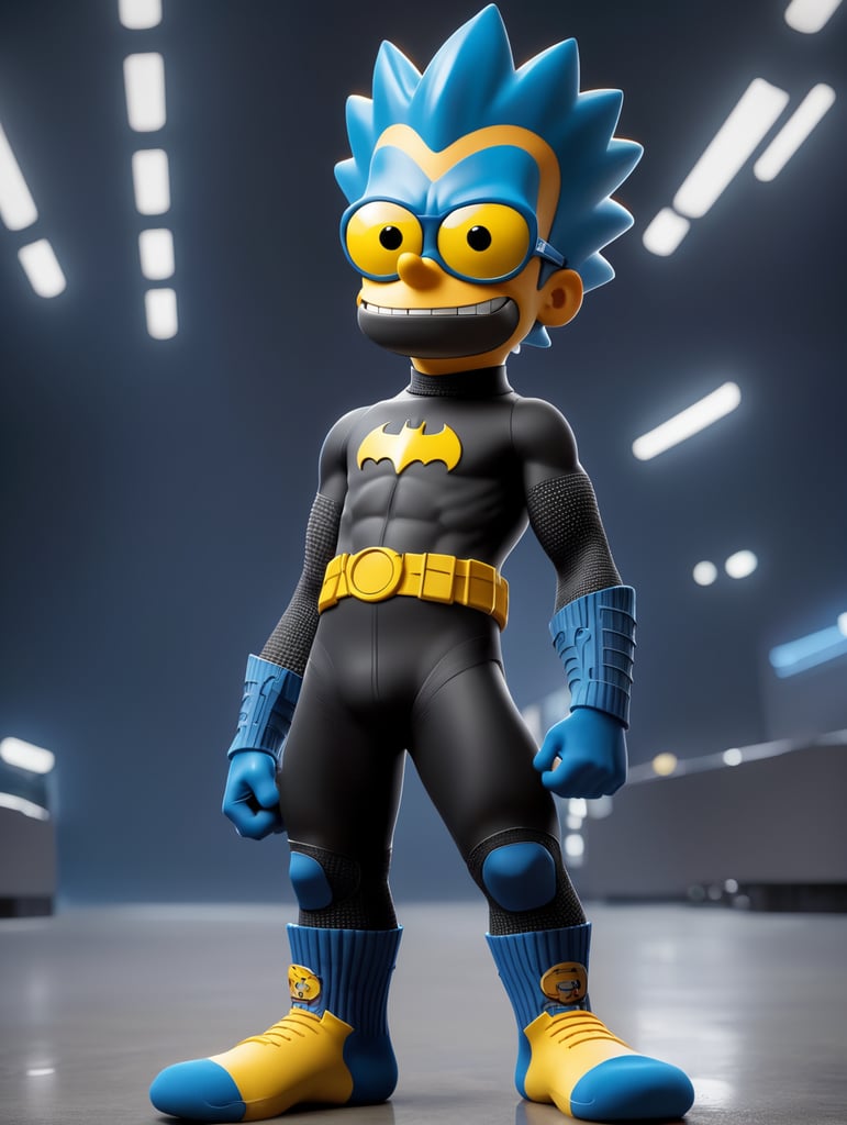 Bart simpson on batman suit wearing futuristic socks