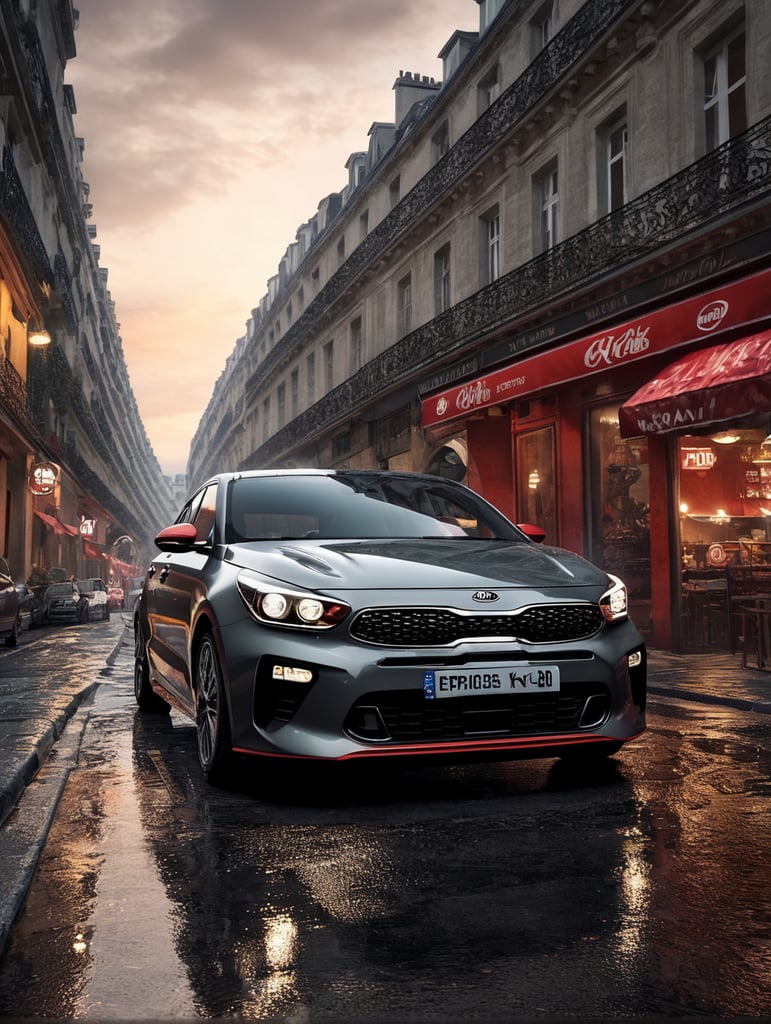 sports kia rio on the roads of Paris