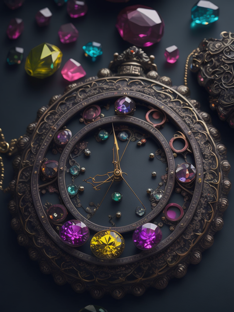 fractal jewelry clock with colourful gems