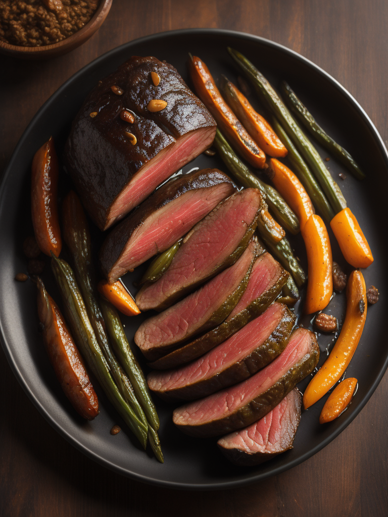 roast juicy beef with grilled vegetables