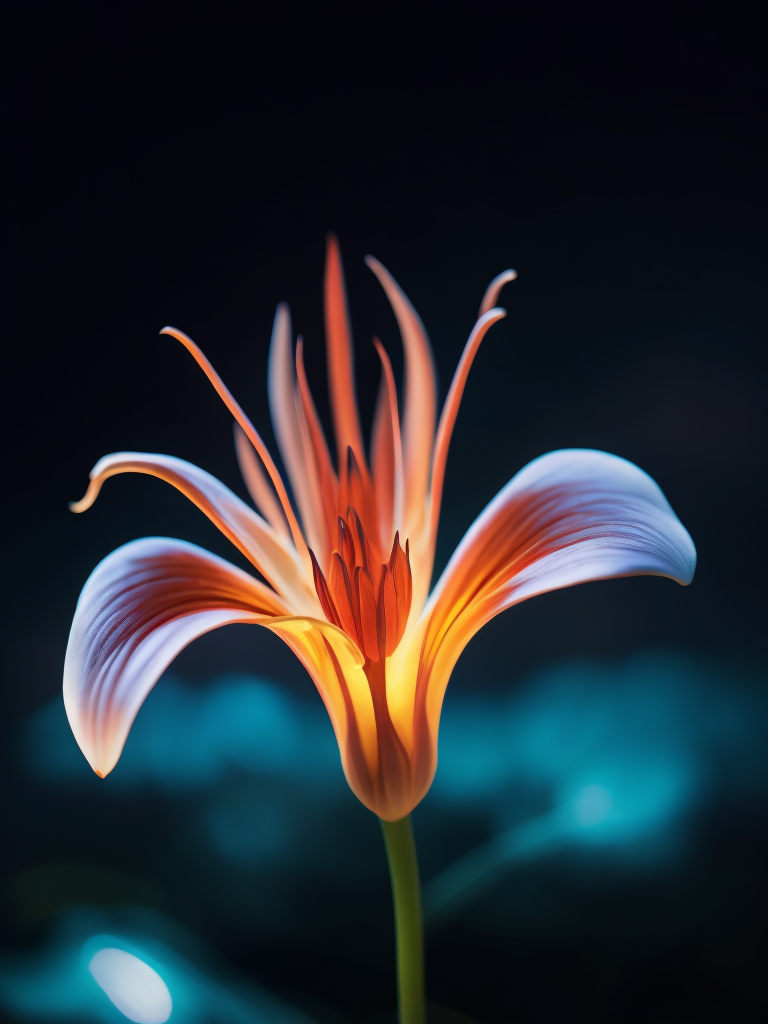 macro photo of a Bioluminescent Flower of a Lily, Glowing Bioluminescence