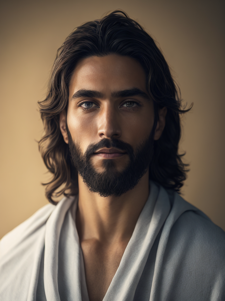 A portrait of jesus blue, white and yellow manl, highly detailed, intricate, sharp focus, digital art