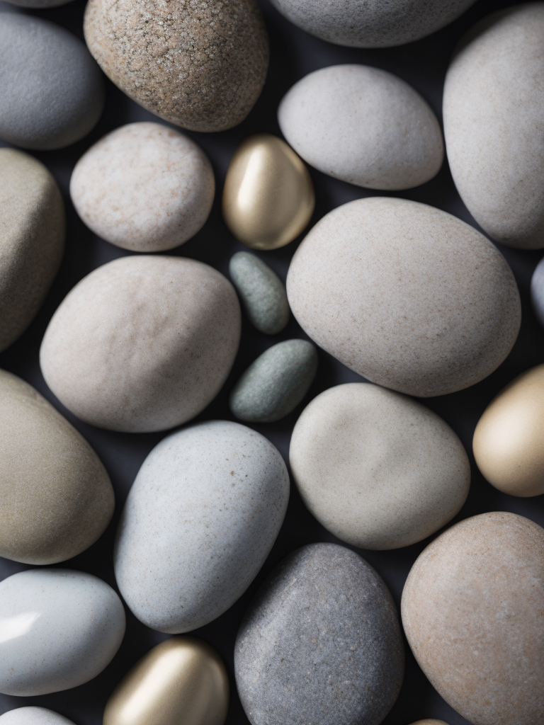 Texture of stones, pattern, background, top view, organic texture, seamless texture, scattered stones, gray and brown colors, deep colors, contrast lighting, voluminous stones, stones lie on top of each other, closely stacked stones