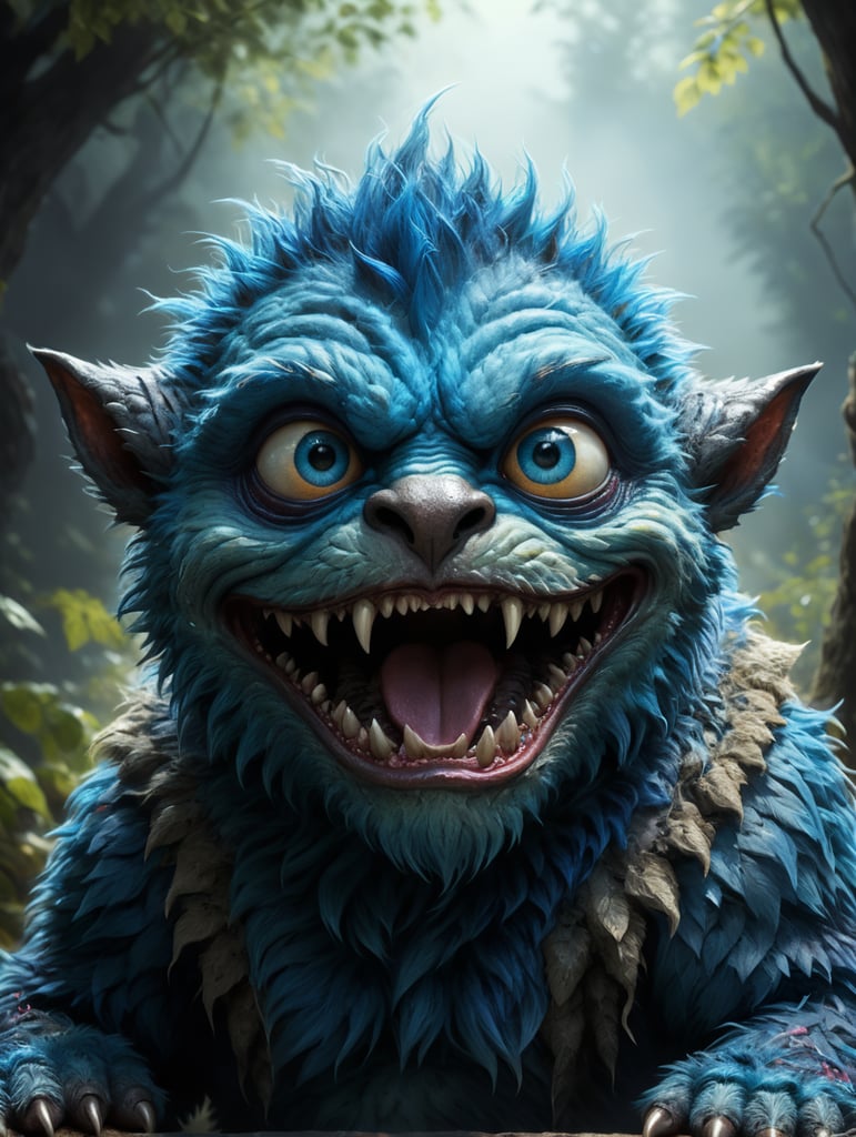 A cute furry creature blue monster