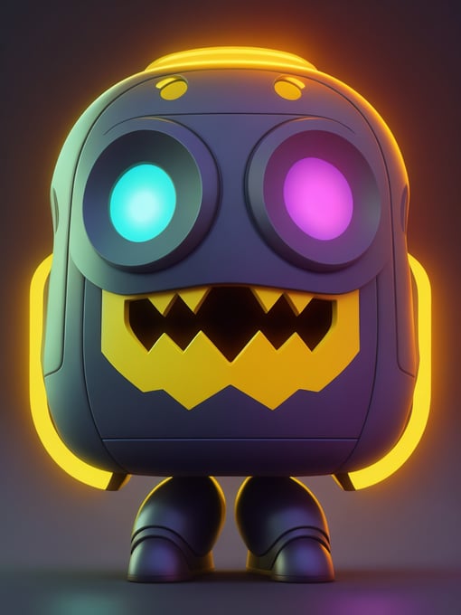 3d video game character pac man, 3d octane render, funko pop, vibrant gradient background